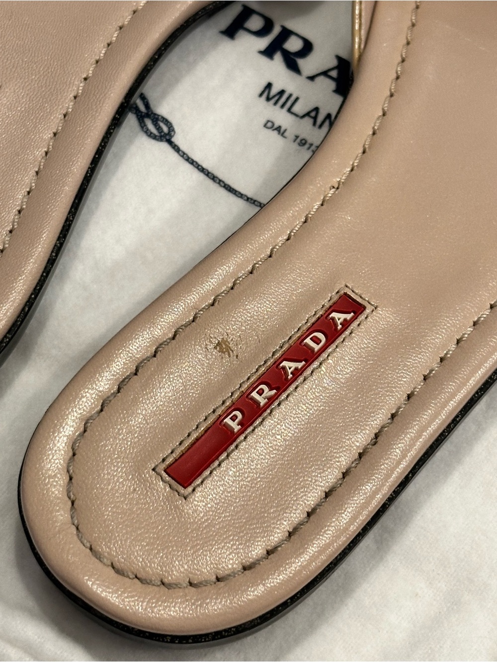 Prada Patent Leather Bow Slide Sandals Nude Beige Size 38 - Picture 5 of 10